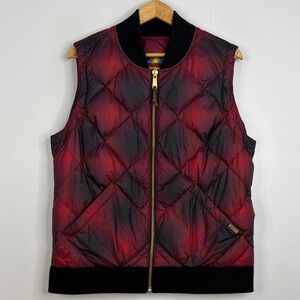 Eddie Bauer 1936 Skyliner Down Vest Women XL Red Black Plaid Insulated Softshell